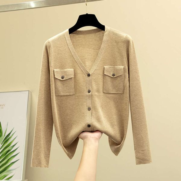 

early coat 2020 new versatile women's wool with pocket long sleeve bottom knitted cardigan autumn and winter, White;black