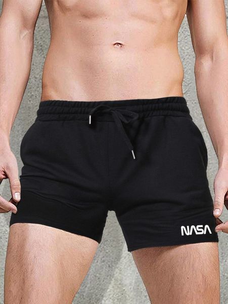 

men letter graphic track shorts 304z#, Black
