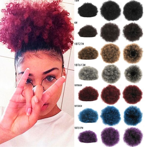 

style afro puff short ponytail kinky curly buns hair chignon hairpiece clip in bun for black women human hair