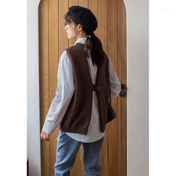 

coigarsam striped shirt womens new knitting loose women shirts gray color card 26521, White