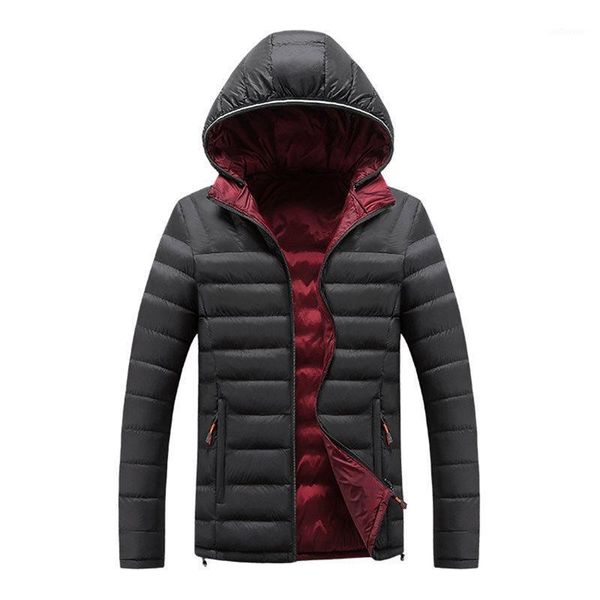 

men solid color down jacket moto & biker warm plus velvet thick heated jacket school casual hooded coat wear on both sides coat1, Black
