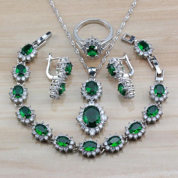 

charm green циркон костюм серебряный цвет женщины ювелирные изделия комплекты клип серьги / ожерелье / браслет / кольцо независимая подарочн, Silver
