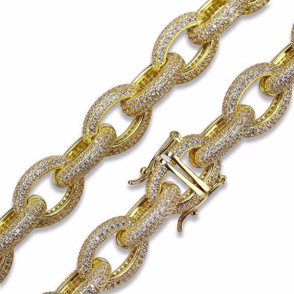 

12mm luxury full cz stone paved miami cuban necklace 24 gold filled coper men bling iced out hip hop rapper chain jewelry, Silver
