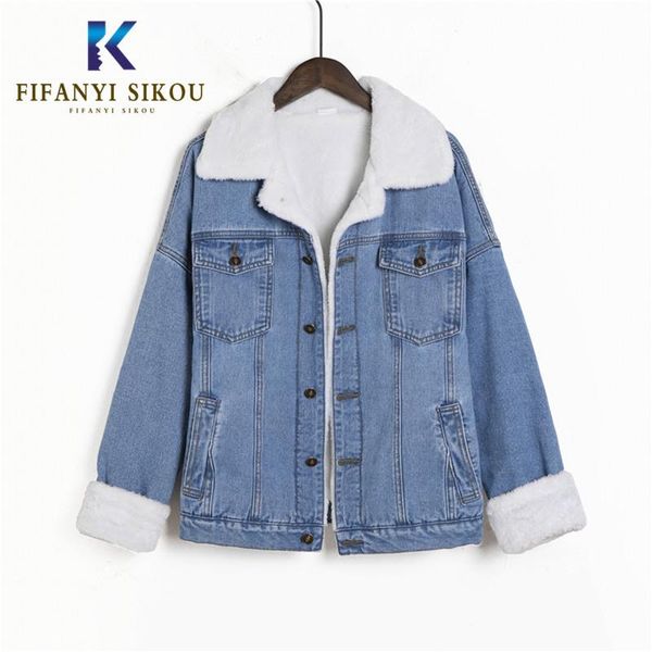 

women's jackets denim jacket women winter fashion thick warm lambswool basic coat loose casual jeans outerwear, Black;brown