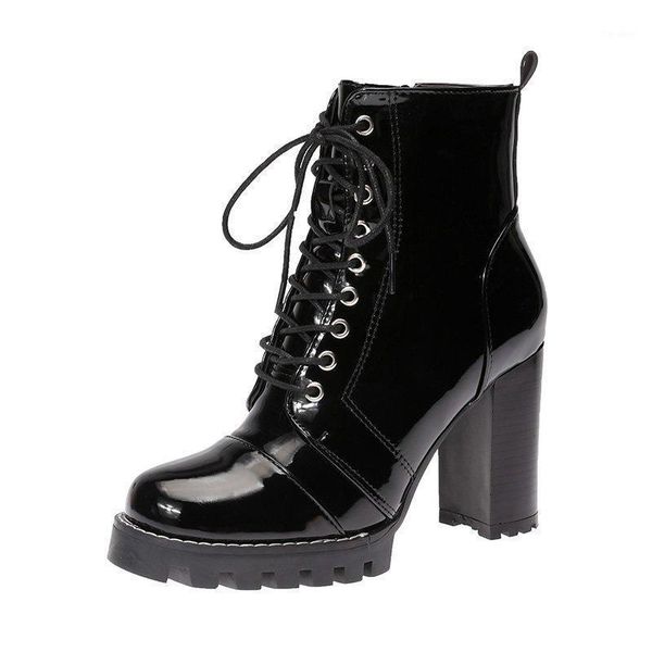 

boots women's motorcycle women platform lace up ankle ladies cool black high heels autumn woman pumps female shoes1