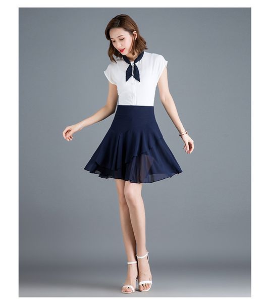 

2021 plissado chiffon female wrap high waist mini skater line black polka dot plus size skirt waeo