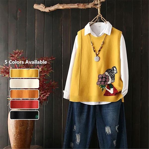 

lovely cartoon vest soft knitted women sleeveless vest jacket waistcoat plus size loose autumn winter veste femme, Black;white