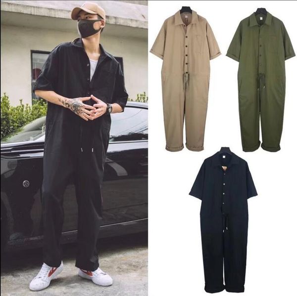 

2020 japanese new male and female released short sleeve bib overalls suit nine work pants made with tools 7e11, White;black