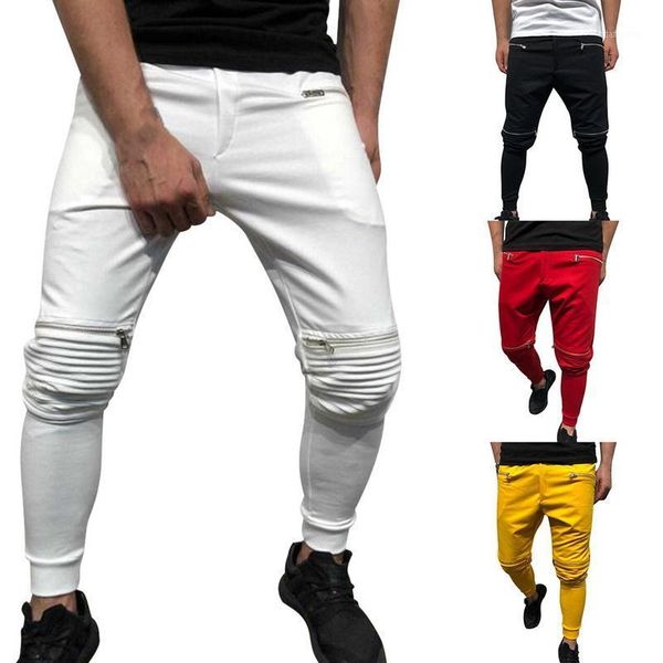 

vogue men casual pants nice slim elastic waist trousers men slim sweatpants solid bodybuilding gyms pants1, Black