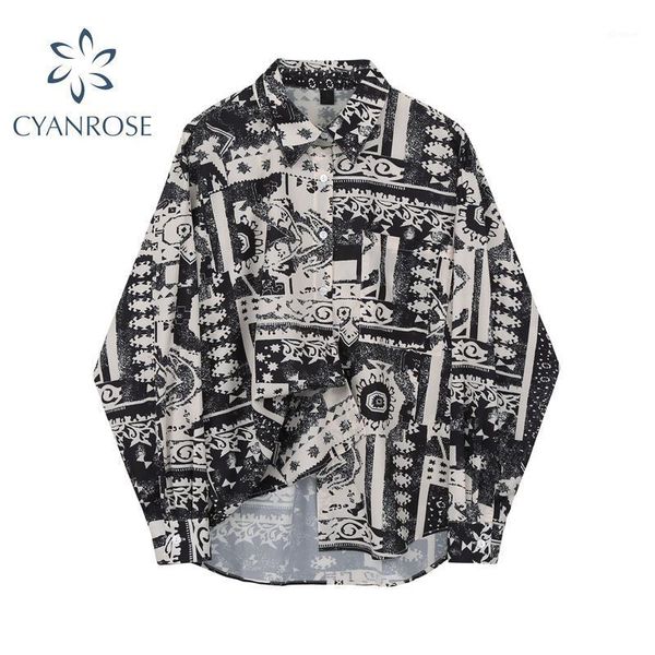 

autumn women blouses vintage printing loose casual korean elegant female long sleeve turn-down collar blouse shirt casual 1, White