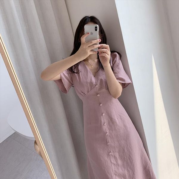 

v neck buttons plus size summer dress girls boho party female vintage dress solid short sleeve women dresses robe vestido, Black;gray