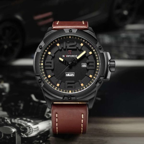 

9100 men's naviforce watch led new business high-end watch leisure sports waterproof watch7b06, Slivery;brown