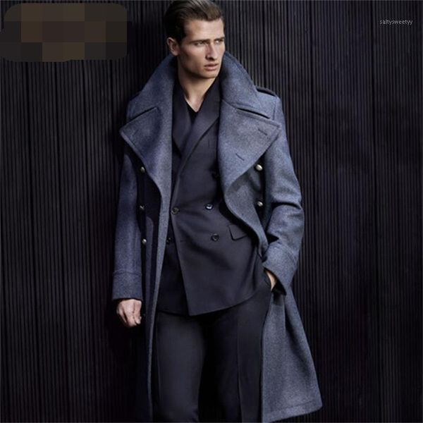 

men's wool & blends men's windbreaker european big brand winter long over-the-knee woolen coat large lapel thick1, Black