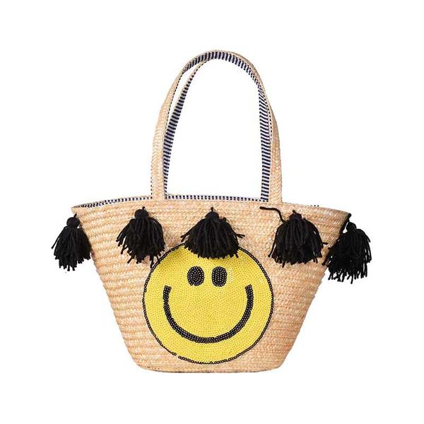 

women summer fashion handbag bohemian female large beach straw bags smile lady casual shoulder bag holiday woven bolsa ss3243