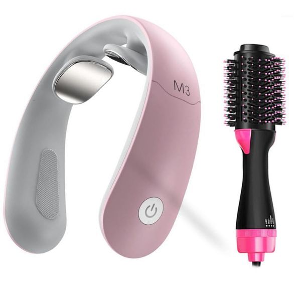 

electric massagers 1+1 app pulse neck massager &3in1 hair dryer brush cervical traction therapy pain relief acupuncture cupping massager1