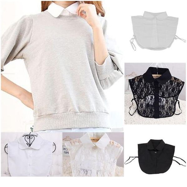 

women pure color lace detachable lapel choker necklace shirt fake false collar wo qylsjy, Blue;red