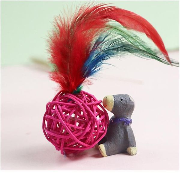 

1pc creative cat ball toy rattan built-in bell fake feather decor cat play toy cat interactive toys pet supplies rand jllvch