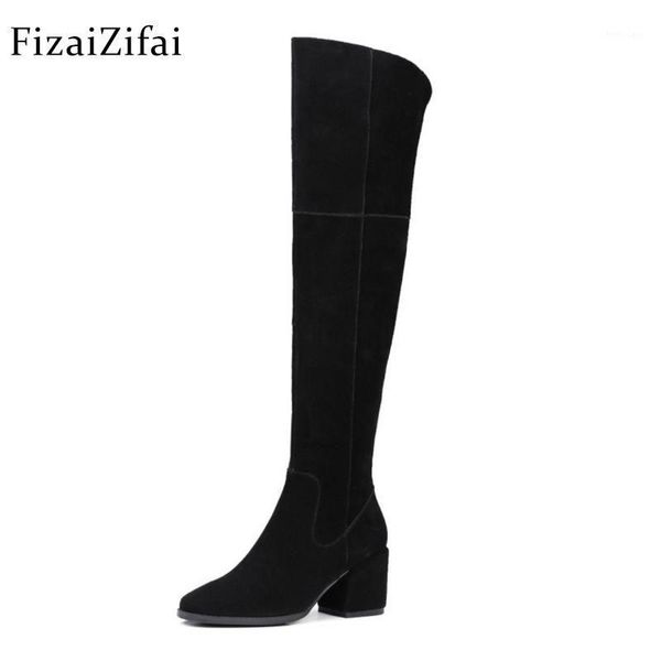 

coolcept women real leather high heel boots zipper over knee boots warm fur shoes cold winter botas women footwears size 34-391, Black