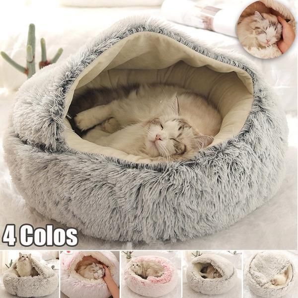 

cat beds & furniture 2-in-1 warm dog kennel soft fleece pet bed round lounger cushion for dogs winter puppy nest mat