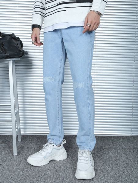 

men ripped slant pocket jeans m7bg#, Blue