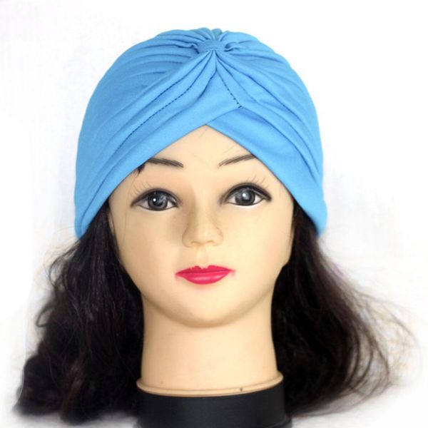 

knot twist turban bandanas women headscarf bonnet muslim hijab indian hats female stretchy chemo cap solid color head wrap wmtosu, Black