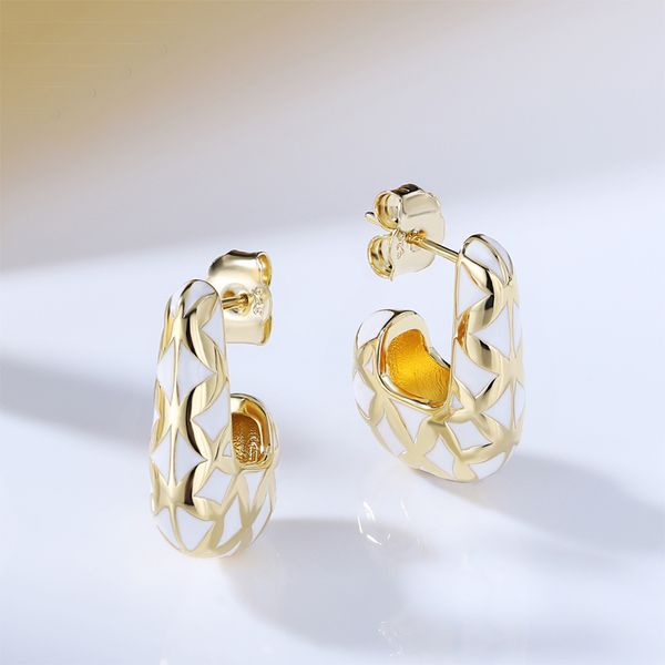 

laya 925 sterling silver stud earrings for women fashion simple solid geometry design color enamel party original modern jewelry gift, Golden;silver