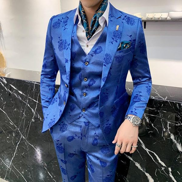 

ternos masculinos slim fit vintage mens suits flowers printed blazers men 3-piece set fancy mens suits costume homme taille 4xl, White;black