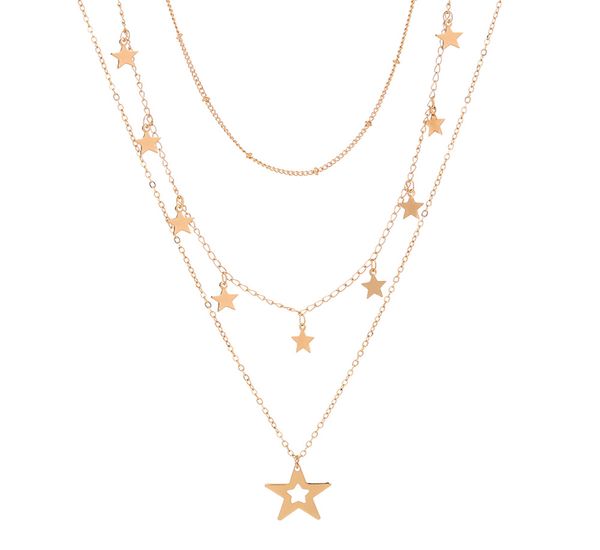 

fashion simple star and moon diamond pendant necklace multi-layer clavicle chain necklace diamond necklace tag accessories, Black