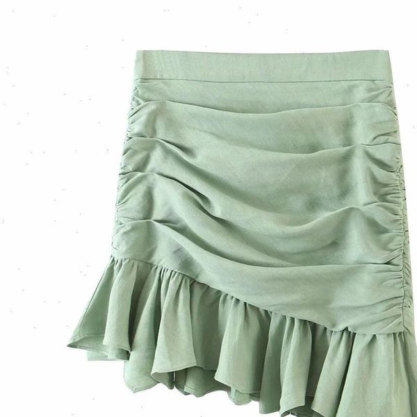 

2021 summer new women linen asymmetric pleated ruffled hem skirt high waist stylish casual female skirts ropa mujer falda, Black