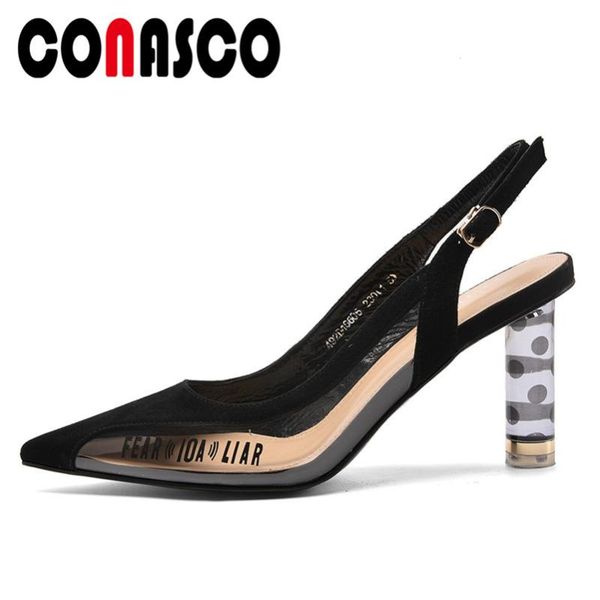 

conasco new fashion design pointed toe round heels women pumps 2021 summer classic elegant kid suede sandals party shoes woman, Black