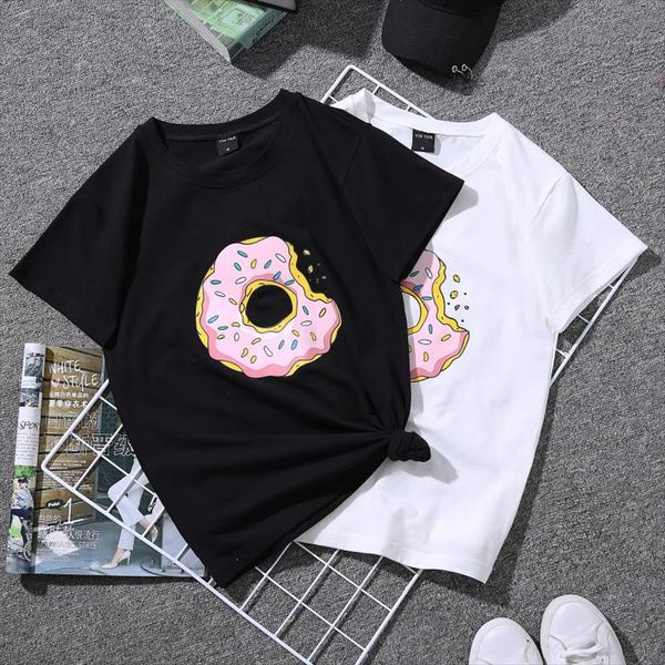 

kpop летний отдых футболка tops cute пончики смешные harajuku печати женская тенниска мода женщины пары kpop стиль футболки, White