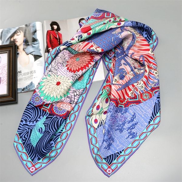 

new prints large square 100% silk scarf shawl hijab foulard x 35 inches y201007, Blue;gray