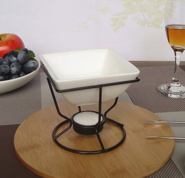 

chocolate set ceramic forks fondue cheese melting gga2850 white chocolate porcelain tealight burner black iron and with oven sqcbi