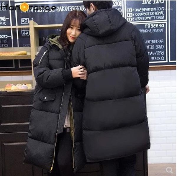

couple lovers warm cotton-padded jacket female thickened long bread coat female joker fashion bf style parkas1, Black