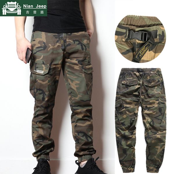 

camouflage streetwear pants men multi-pocket cargo mens sweatpants cotton military trousers hip hop elasticity joggers male c1031, Black