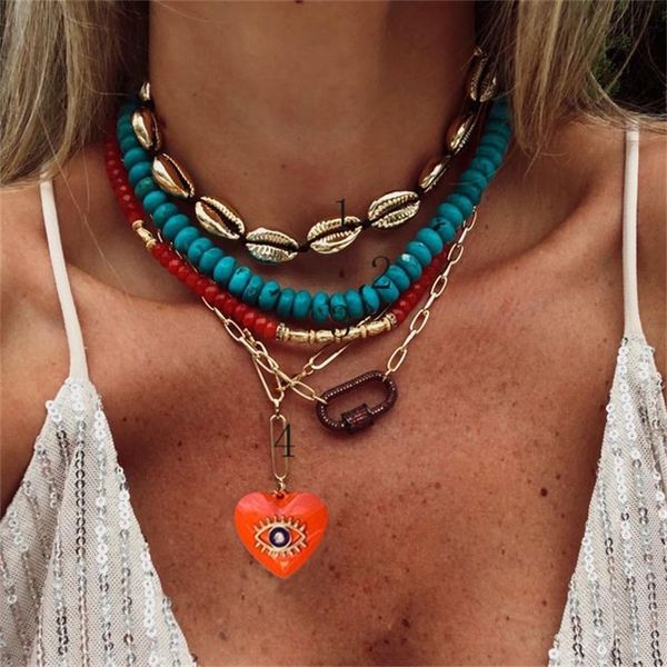 

boho chunky collar jewelry orange heart pendant gold chain evil eye charms necklace wholesale choker birthday gift bijoux femme, Silver