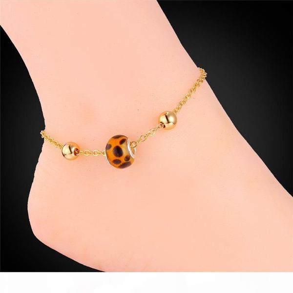 

women leopard print ankle chains 18k real gold platinum plated summer foot jewelry girls anklets bracelets, Red;blue