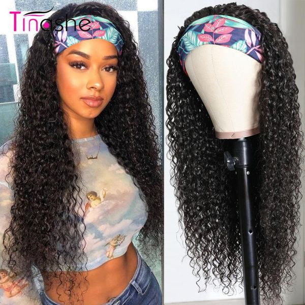 

tinashe chic scarf headband wig curly human hair wig 150 density brazilian remy lace front for black women kinky curly, Black;brown
