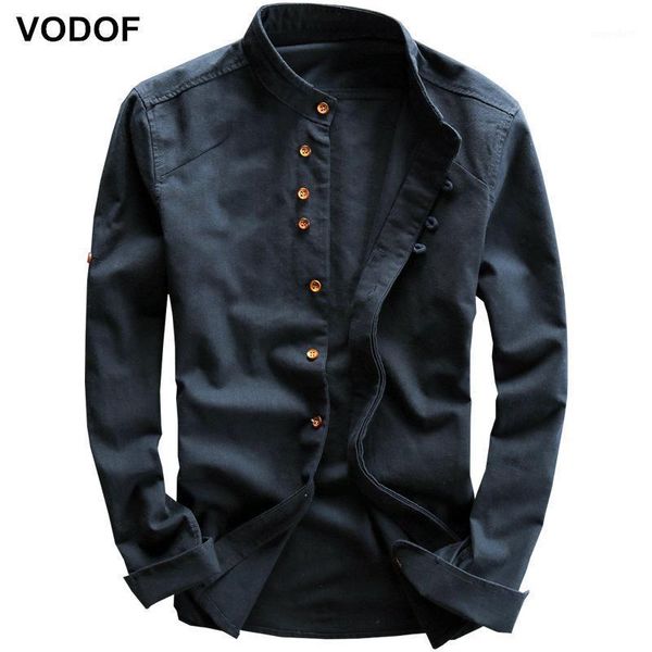 

vodof men spring summer cotton linen shirt slim mandarin collar comfortable undershirt male plus size chinese casual shirts1, White;black