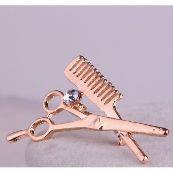 

hairdresser brooch men 's pins with crystal diamonds badge badge scissors comb brooch pin small suit collar whol sqcmso new_dhbest, Gray