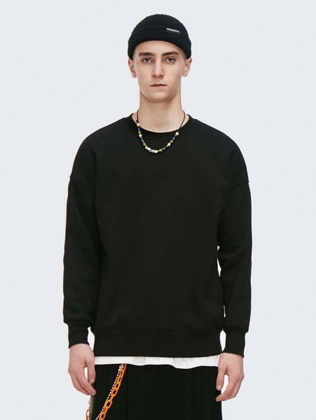 

men drop shoulder solid sweatshirt 70zk#, Black