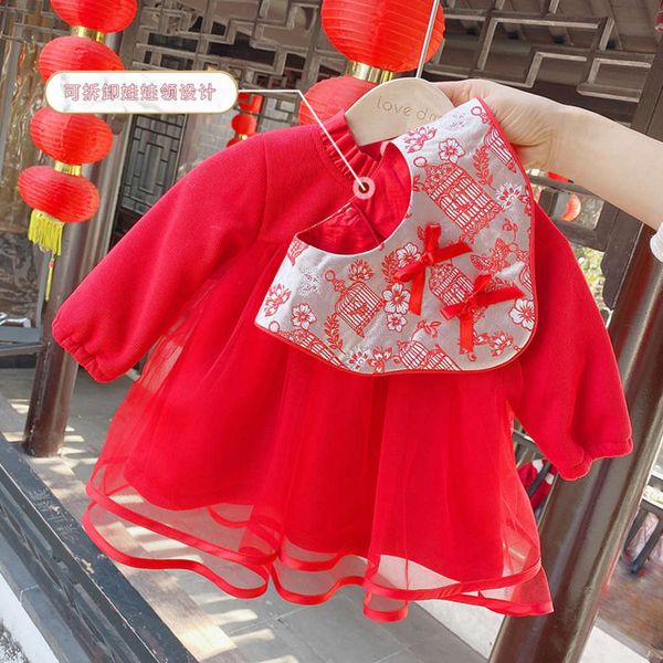 

2020 new girls' ethnic plush drs winter flower princs long sve thickened gauze skirt cq008 0oz4, Red;yellow