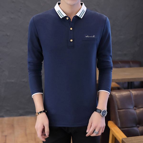 

spring and autumn 2019 new men's business polo korean leisure youth long sleeve t-shirt, White;black