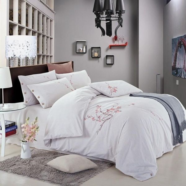 

4pcs bedding set  king size 100% washed cotton 1 duvet cover with button 1bed sheet 2 pillowcases ultra soft breathable