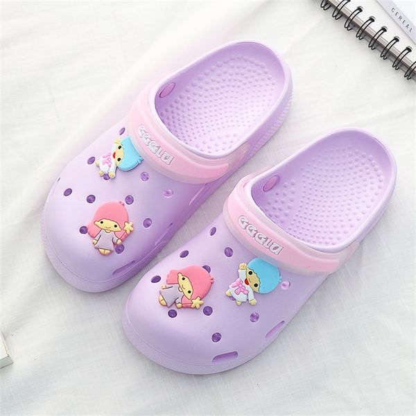

cartoon twin stars summer couple casual flat outdoor sandals lovely soft women slippers indoor home non-slip bathroom hole shoes y200706, Black