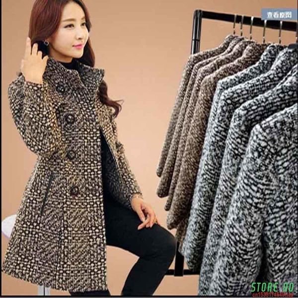 

2021 autumn winter women jacket wool coat plaid woolen coat female middle long mother, Black