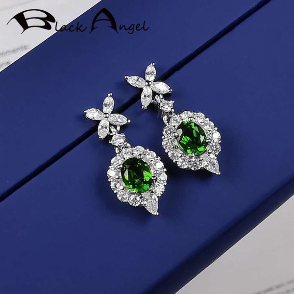 

dangle & chandelier black angel 2021 exquisite four clover emerald sapphire gemstone 925 sterling silver drop earrings for women fashion jew