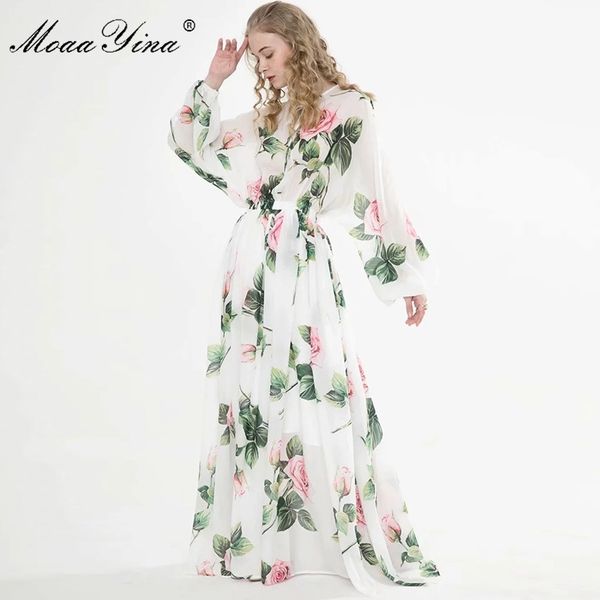 

moaayina fashion designer dress spring summer women dress long sleeve lily floral-print vacation maxi dresses y200805, Black;pink