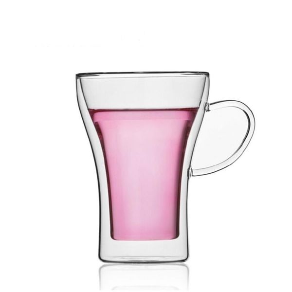 

300ml double-layer milk mug with handle creative breakfast cup transparent glass flower cup fashion coffee