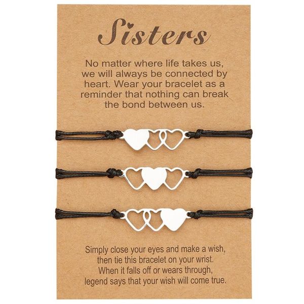 Bangle Sisters Bracciale creativo Bracciale in acciaio a forma di cuore con carta metallica Bracciali a mano con gioielli in treccia di cera inossidabile